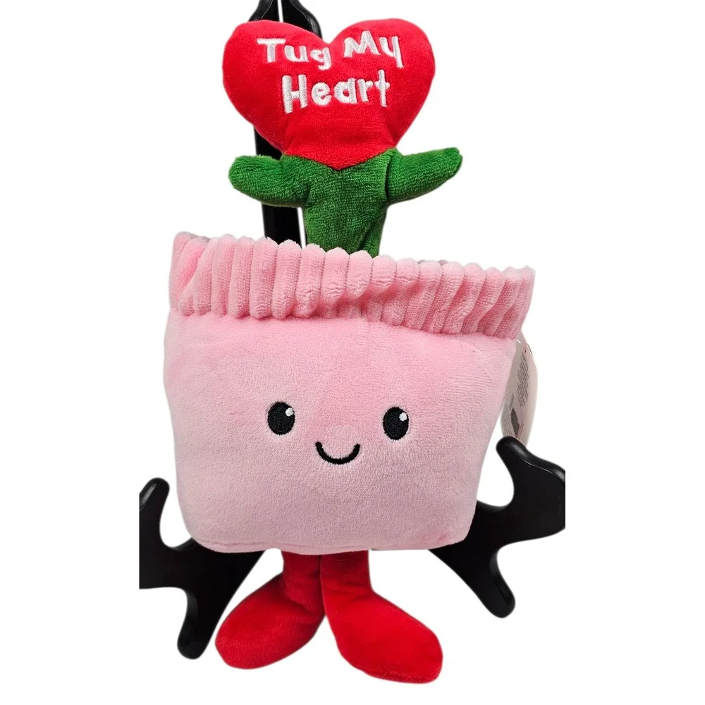 Red &‎ Pink Tug My Heart Plush Squeak Crinkle Pet Toy Flower Pot Valentine's Day